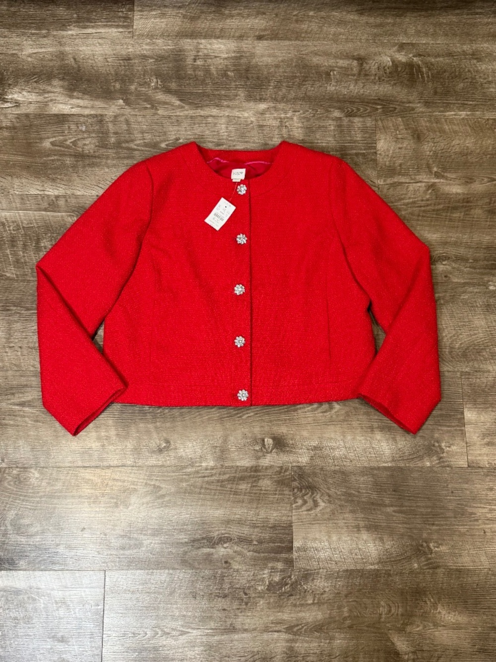 Nwt Jcrew tweed lady jacket with jeweled buttons women’s size 16 red stunning.